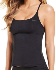 Nike Logo Womens Sport Cross-Back Athletic Swimsuit Tankini Top, Black XS,S,L,1X