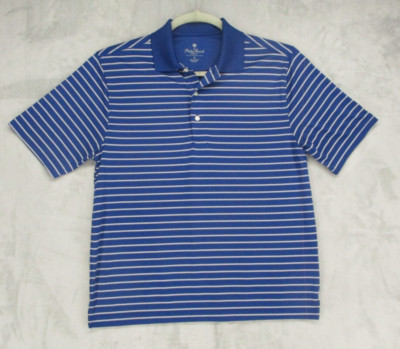 PalmBeach Golf Performance Polo Shirt Size Medium Blue w/ White Stripe Pattern