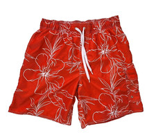 Croft  Barrow Mens Size M Orange Floral Drawstring Surf Swim Island Trunks