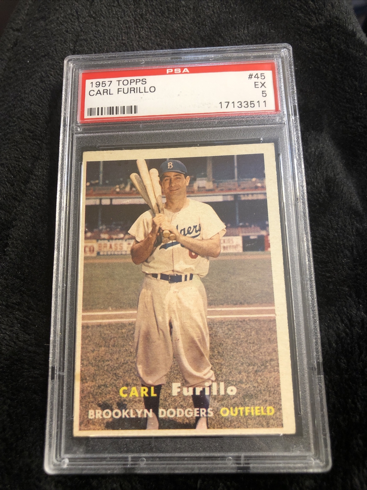 Carl Furillo Slabbed 1957 Topps Baseball #45 PSA 5 EX Brooklyn Dodgers Skoonj