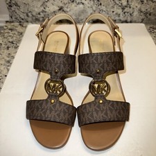MICHAEL Michael Kors Print Logo Mid Block Heels Sandal