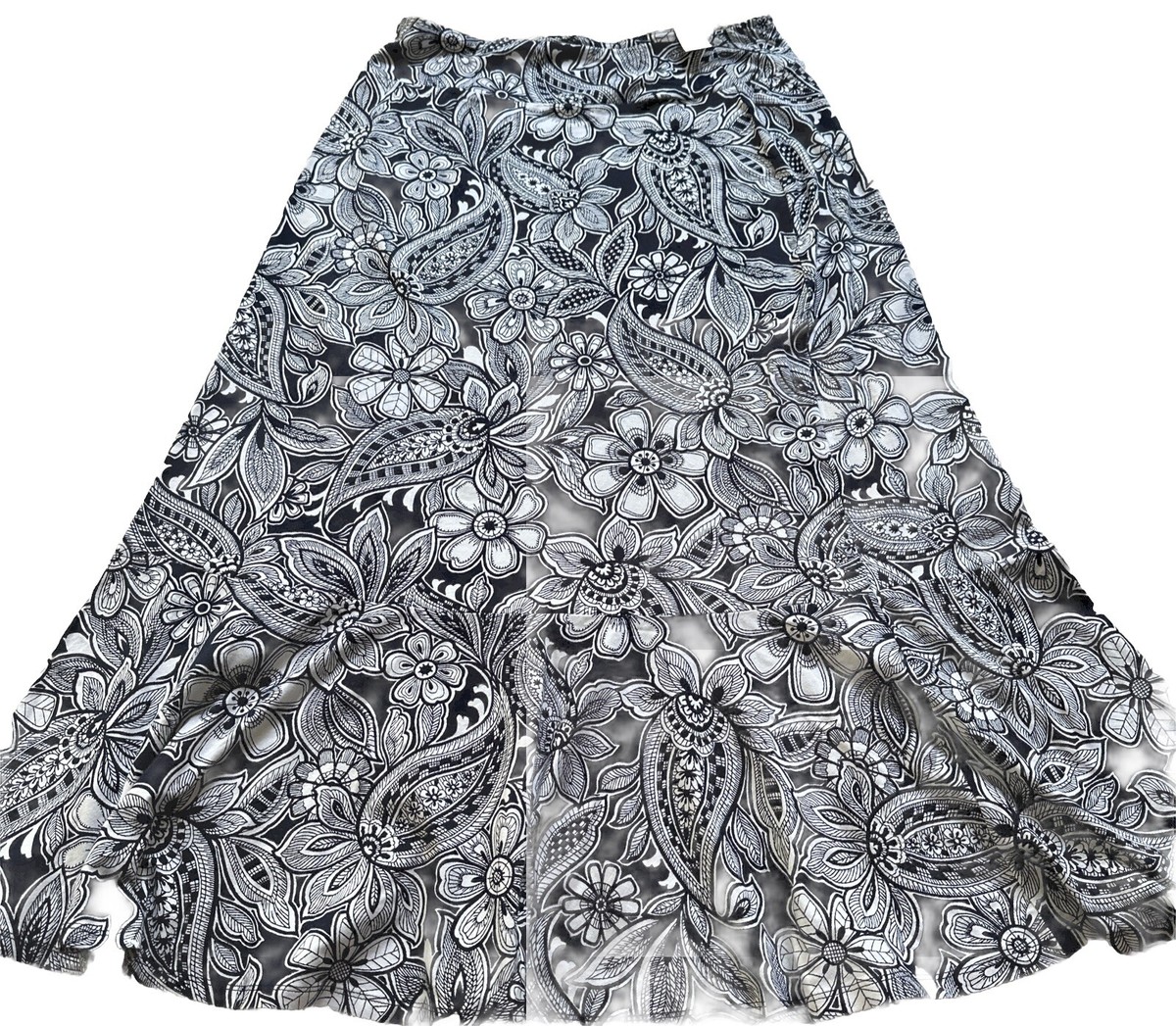 Talbots Navy Paisley A-Line Flare Maxi Skirt Modal Blend Size M