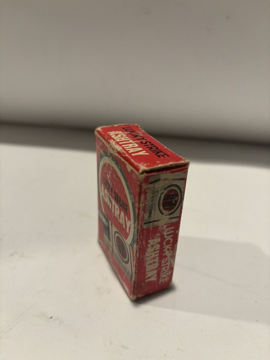 Vintage 1960's Lucky Strike Cigarettes Handheld Metal Pocket Ashtray w/Box 