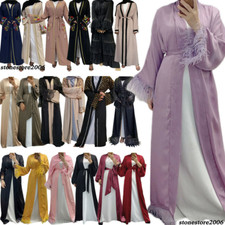 Open Cardigan Muslim Women Dubai Maxi Dress Kimono Islamic Kaftan Abaya Ramadan