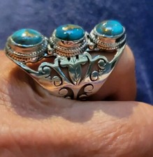Genuine Blue Copper Turquoise 925 Sterling Long Knuckle Ring Size 7 NWT