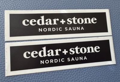 2 NORDIC SAUNA cedar + stone DURABLE VINYL PROMO STICKER Decal Duluth Minnesota