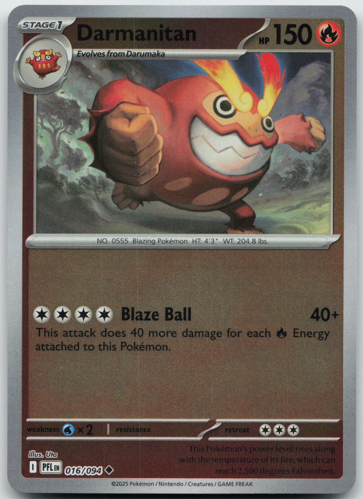 Darmanitan 016/094 Reverse Holofoil (RH) ME02: Phantasmal Flames (PFL) - NM/LP