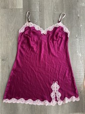 Victoria's Secret Satin Full Slip Magenta Pink Lace Trim Adjustable L