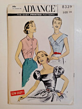 Advance 8339 Blouse Top Sewing Pattern Ladies 14 UC VTG 40's Sleeveless Easy