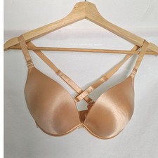 Frederick's of Hollywood Pushup Plunge Bra Tan Beige Satin MultiWay 36DD