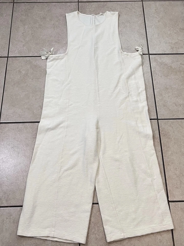 MADEWELL Women Texture Thread Side Tie Jumpsuit Size L Bright Ivory Cropped - Image 2 of 4