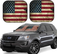 American Flag Windshield Sun Shade Foldable 2Pcs Car Front Window Sunshade Block