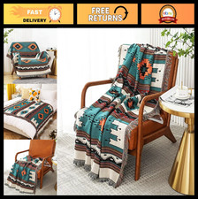 Reversible Boho Southwestern Throw Blanket - Green Aztec Design for Couch, Sofa,