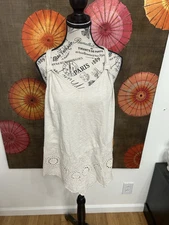 Doe & Rae 100% Cotton White Tank W/Eyelet Embroidery Summer Boho Effortless Sz L