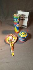 Lot of 6 Vintage Tin Toy Noise Makers Kirchhof US Metal Bell Circus Clowns