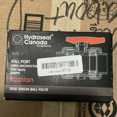 Hydroseal Canada Kaplan 1 in True Union Ball Valve 200 PSI 0507.KPET.0100