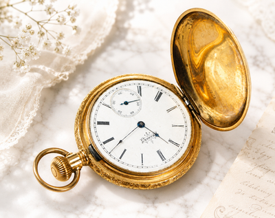 Antique 1894 Elgin 14K Gold Filled Hunter Pocket Watch Diamond