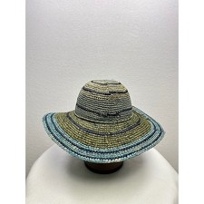 Sun N Sand Straw Hat Striped Wide Brim Floppy Beach Vacation Sun Hat