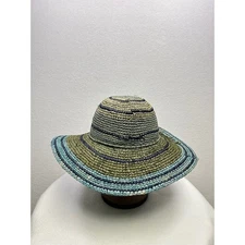 Sun N Sand Straw Hat Striped Wide Brim Floppy Beach Vacation Sun Hat