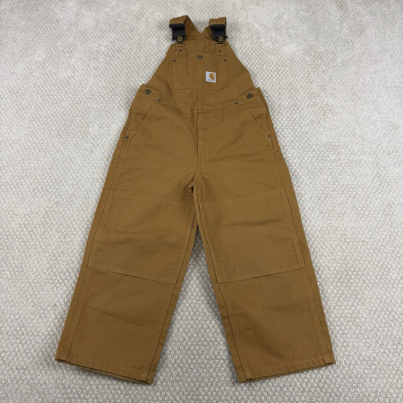 Carhartt Youth Duck Canvas Bib Overalls Brown Winter Workwear Sz 8 Chore