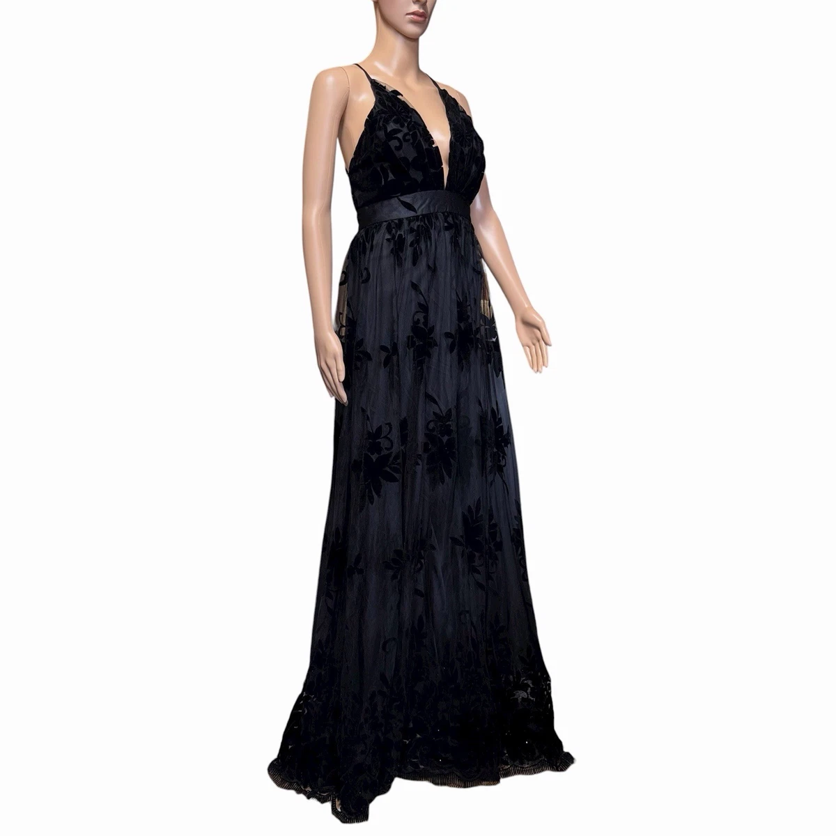 Sleeve Robe Maxi Floral Black Floral Tulle Maxi Dress With Criss Cross Back  Maxi Dresses  Saved
