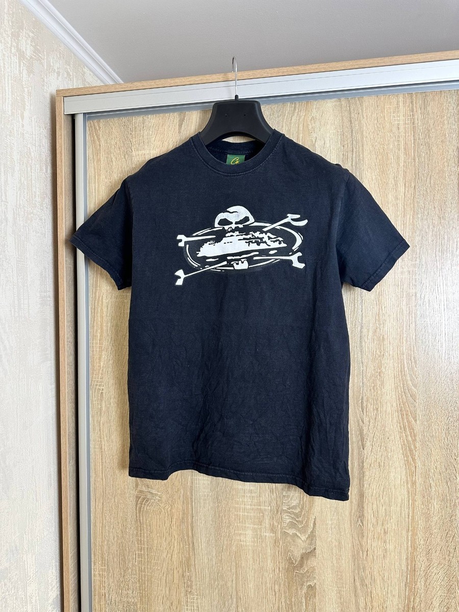 90s Corteiz Alcatraz Big Art Logo Washed Black T Shirt Tee Skull