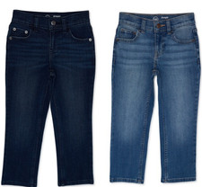 Wonder Nation Boys Denim Jeans Sz 4 Dark/Medium Wash Straight Leg 2-Pack Stretch