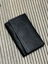 Black Cowhide Leather Key Holder Trifold Wallet