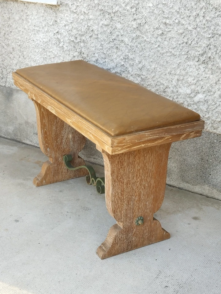 banc art deco jean Charles Moreux ? design chene cérusé fer forgé poillerat ? - Photo 2/4