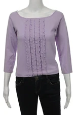 Escada Womens Purple Square Neck 3/4 Sleeve Wool Blouse Designer Size 36