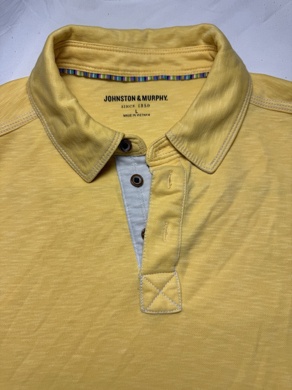 Johnston & Murphy, Johnston & Murphy Men's Large Yellow Vintage Slub Knit Short Sleeve Polo Shirt