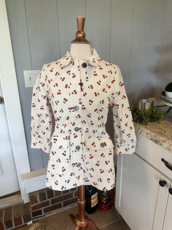 Kate Spade Cherry Toss Jacket Size M Women Preppy Feminine Cotton Blend Pockets
