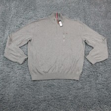 Tommy Hilfiger Sweater Mens 2XL Gray Cotton Mock Neck 1/4 Zip Pullover Logo NWT