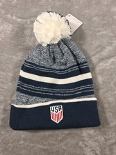 Image of NWT Nike USA Soccer Olympic Team Knit Pom Pom Beanie Hat USMS Blue/Gray