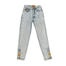 Vintage Jordache Acid Wash Jeans High Waist Denim Embroidered Snap Leg Size 7/8