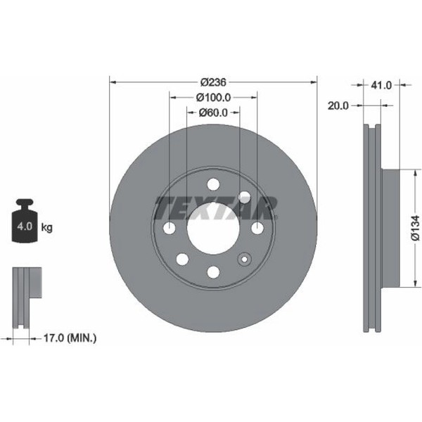 2X Textar 92029603 Bremsscheibe FüR Opel Daewoo Chevrolet Corsa Astra Combo TR-image