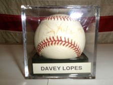 VINTAGE- RAWLINGS OFFICAL BASEBALL SIGNED BY DAVEY LOPES-COLLECTORS CASE-LOT# 3-