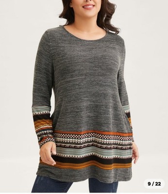 Bloomchic NWT Long Sleeve Tunic Boho Print Light Sweater Tunic Size 14-16