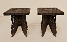 Unique Carved Black Wooden Plant Stands/Decorative Ornamental Stool With Inlay
