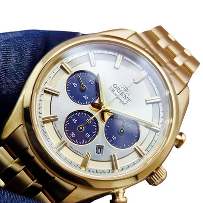 Orient Stretto Sapphire Crystal Gold Dial Chronograph Men's Watch RN-TX0301G
