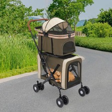 Two-Tier Foldable Dog  Cat Stroller with 300D Oxford Fabric  Steel Frame 77lb