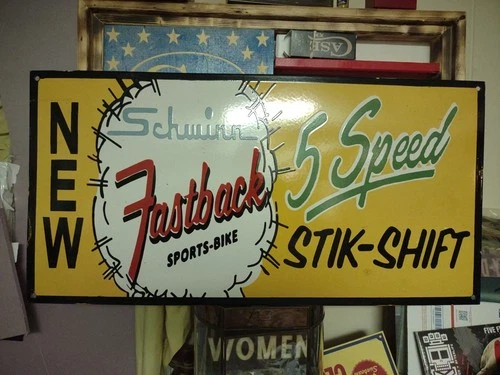 RARE VINTAGE LARGE SCHWINN BICYCLE ADVERTISING HEAVY PORCELAIN METAL SIGN