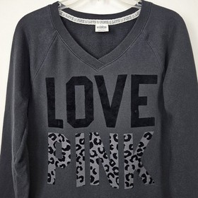 VICTORIA'S SECRET LOVE PINK Sweat Shirt BLACK Leopard Cheetah Women Sz Small