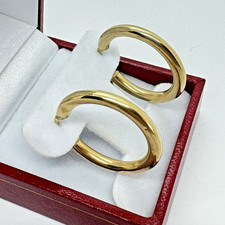 14K Real Solid Yellow Gold Tube Chunky Creole Hoop Earrings 25mm, 1 inch 1.7g