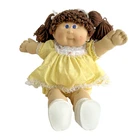 Cabbage Patch Kids Doll 16” 1986 Coleco Brown Hair Yellow Dress Blue Eye Vintage