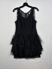Vtg Dress Gothic Lolita Chiffon Ruffles Babydoll Lace Corset Black Sz L Vampy