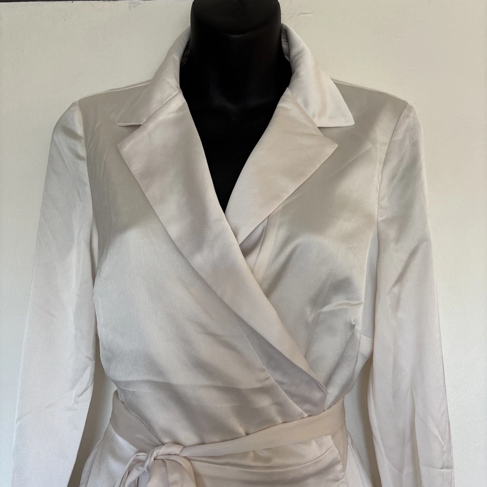 Vestido Express Satén Verdadero Envolvente Mujer S Crema Nupcial Vacaciones Puños Anchos Forrado DEFECTUOSO Foto 3 de 4