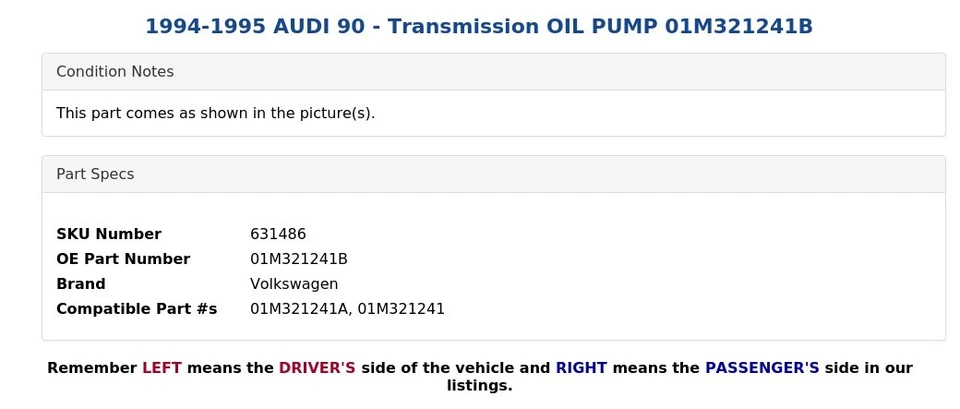 1994-1995 AUDI 90 - Transmission OIL PUMP 01M321241B - Image 3 of 3