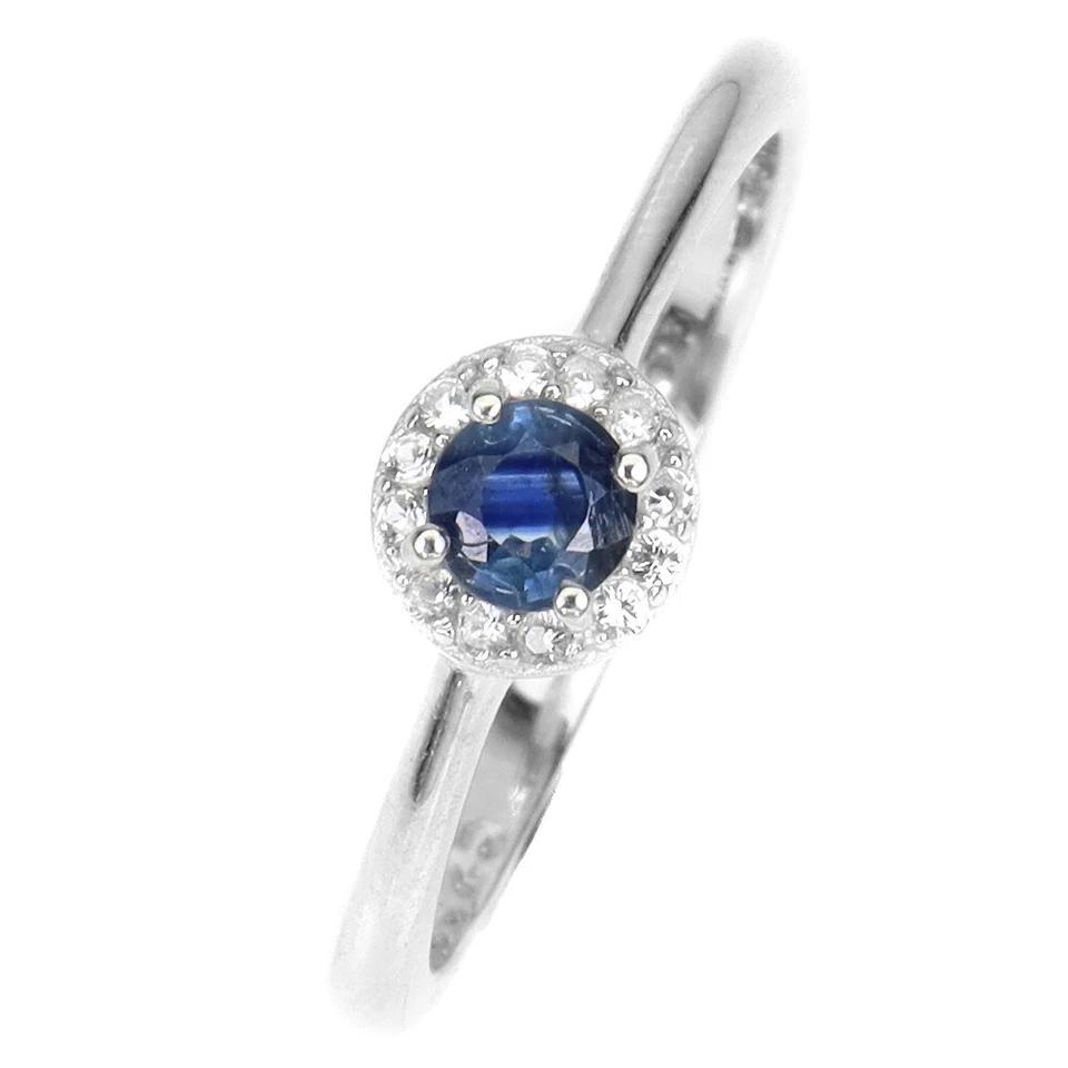Anello In Argento Sterling 925 Con Zaffiro Blu Rotondo E Gemma Di Topazio Da 4Mm - Immagine 2 di 4