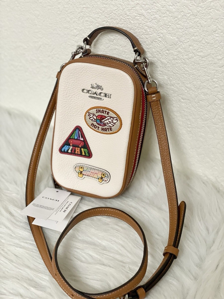 NWT Coach CJ650 Eva Phone Crossbody With Patches Pebble Leather